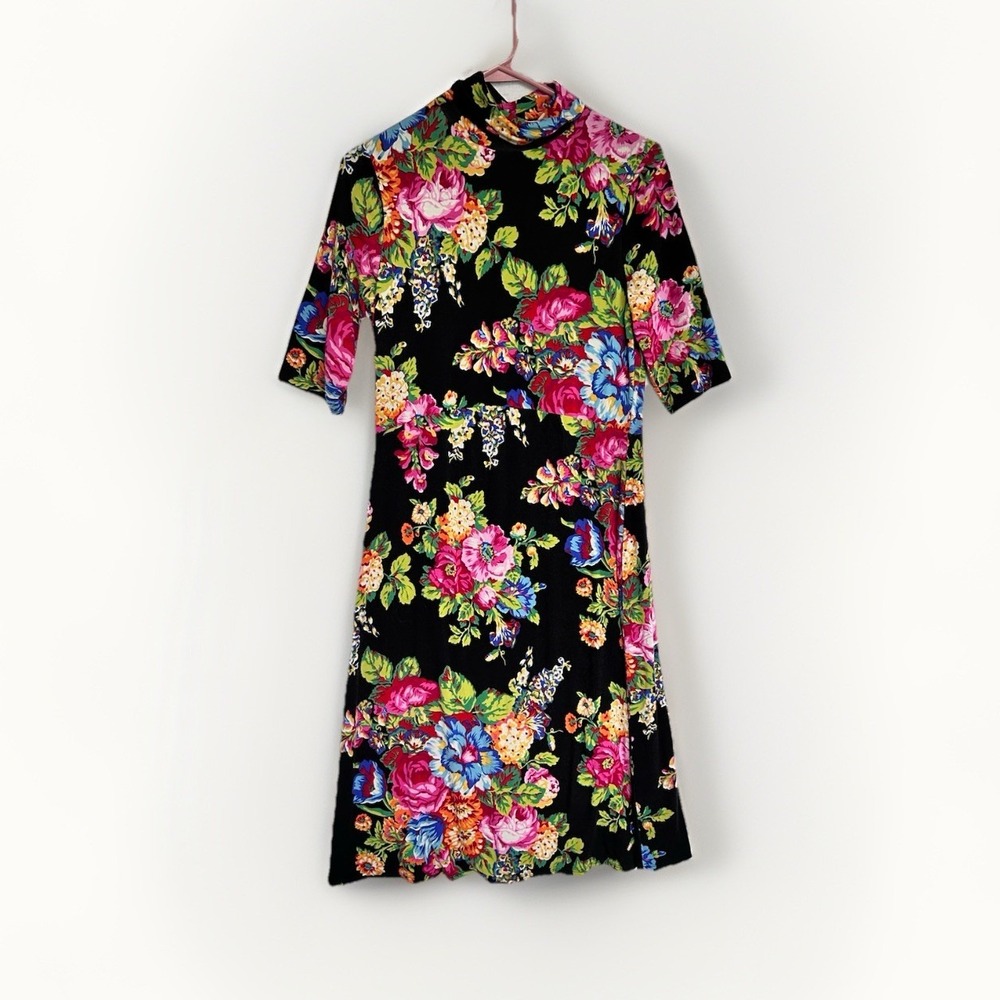 Ett:twa Anthropologie Coreyell Turtleneck Dress Black Floral Cocktail Stretch S